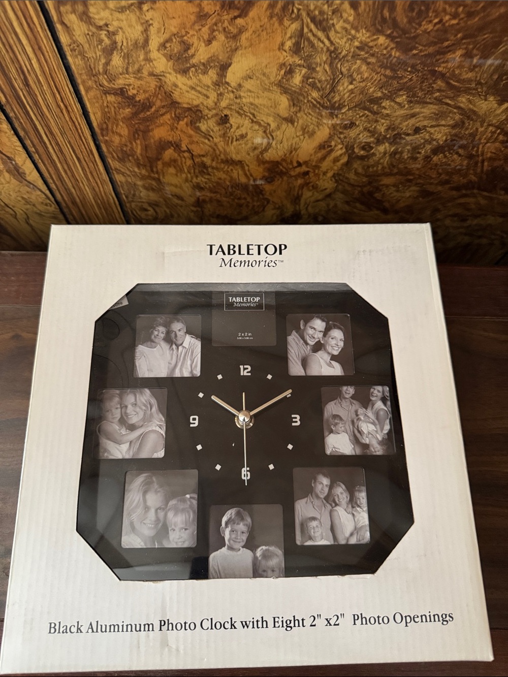 Black Aluminum Photo Clock with Eight Photo Openings